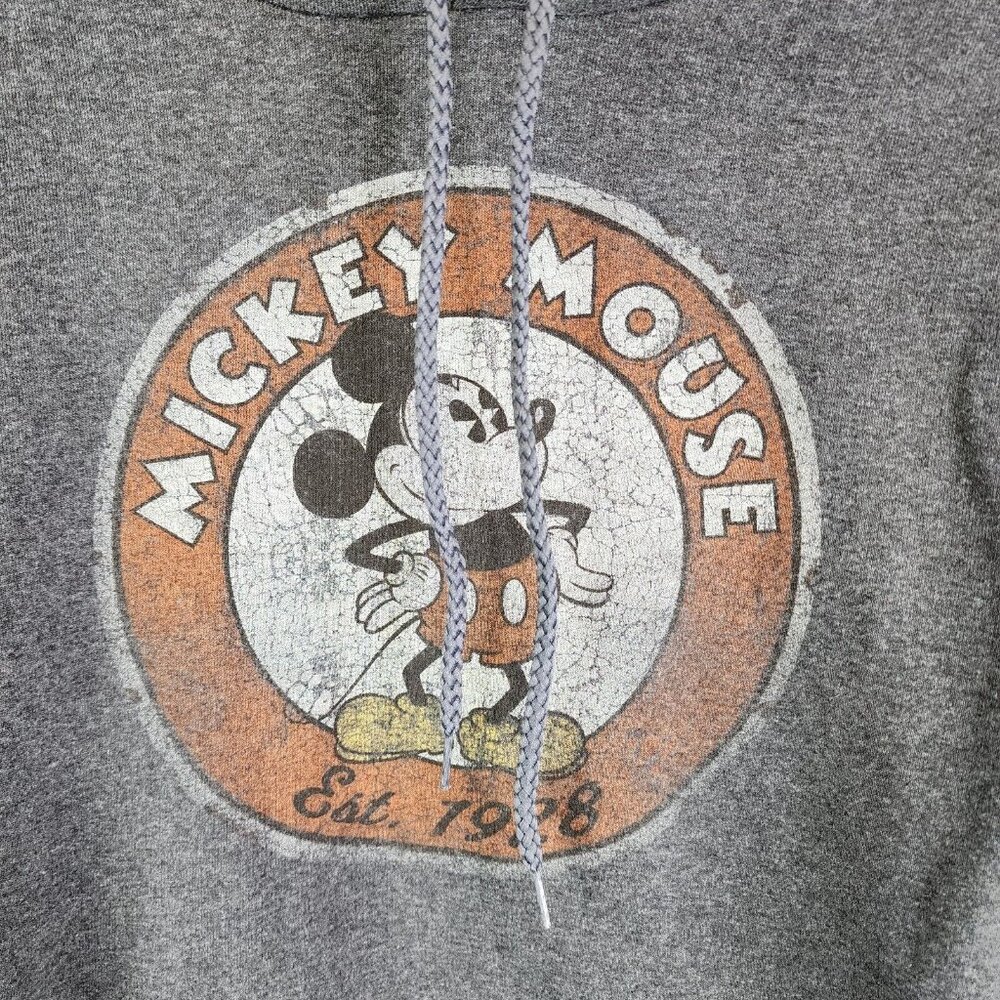 Disney Mickey Mouse Gray Fleece Hoodie Long Sleeve Drawstring Cotton Blend S - Picture 2 of 6